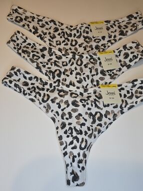 3pk Jenni Women's Ribbed Thong Watercolor Leopard Animal Print Medium